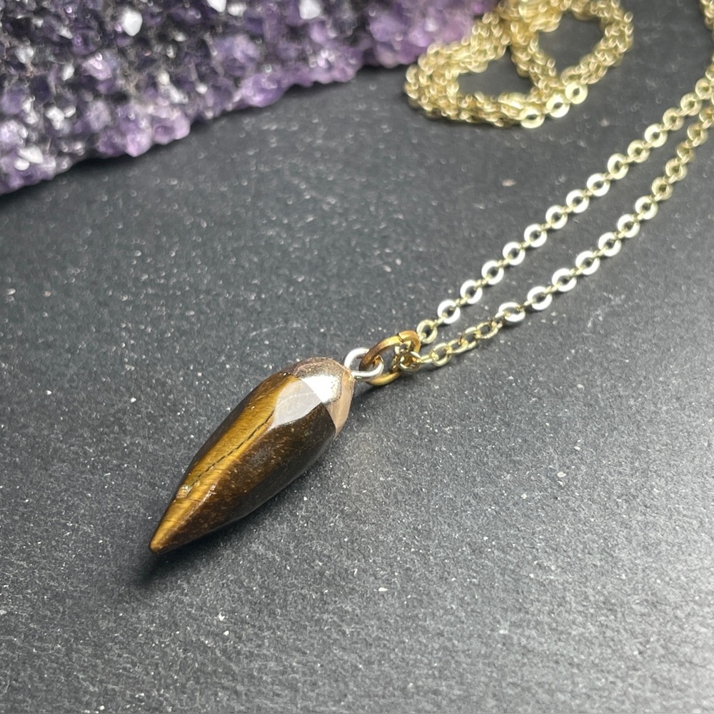 Genuine Yellow Tiger’s Eye Gold Plated Pendant Necklace - Picture 9 of 14